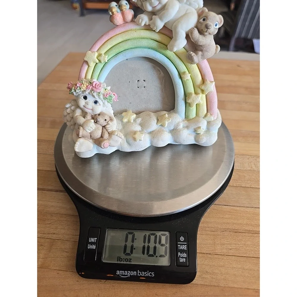 VTG Cherub Angel Rainbow Photo Frame Pastel‎ Resin Figurine Baby & Child Nursery